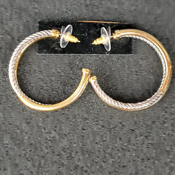 Twisted Cable, Hammered Gold & Silver Tone Hoop Earrings  4 pair - Picture 10 of 14